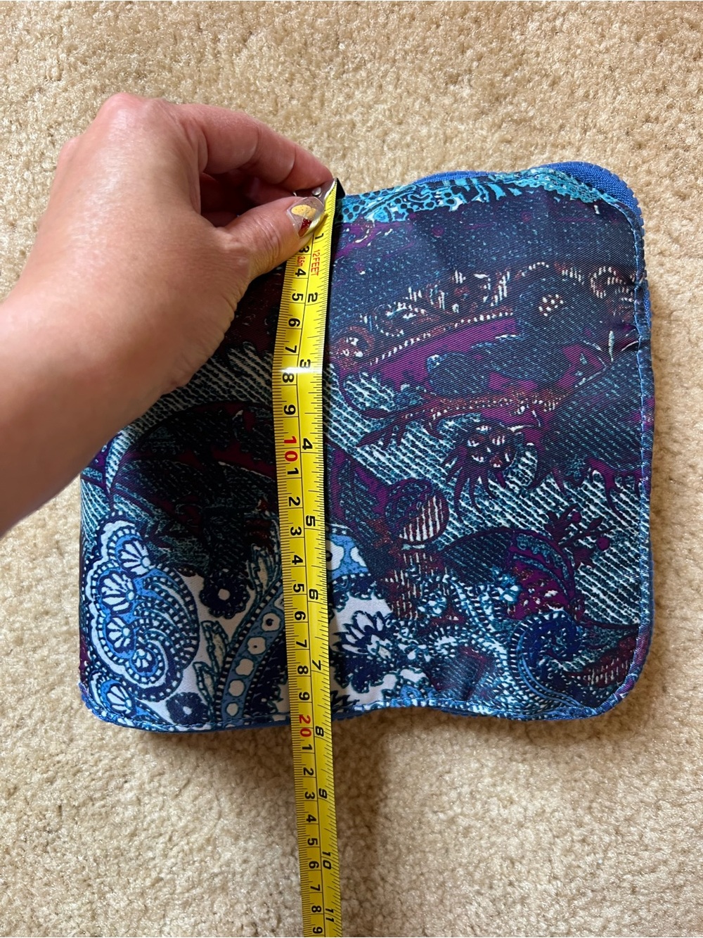 Chico's Packable Foldable Travel Tote Bag Paisley Blue Purple Large Expandable - Picture 11 of 13